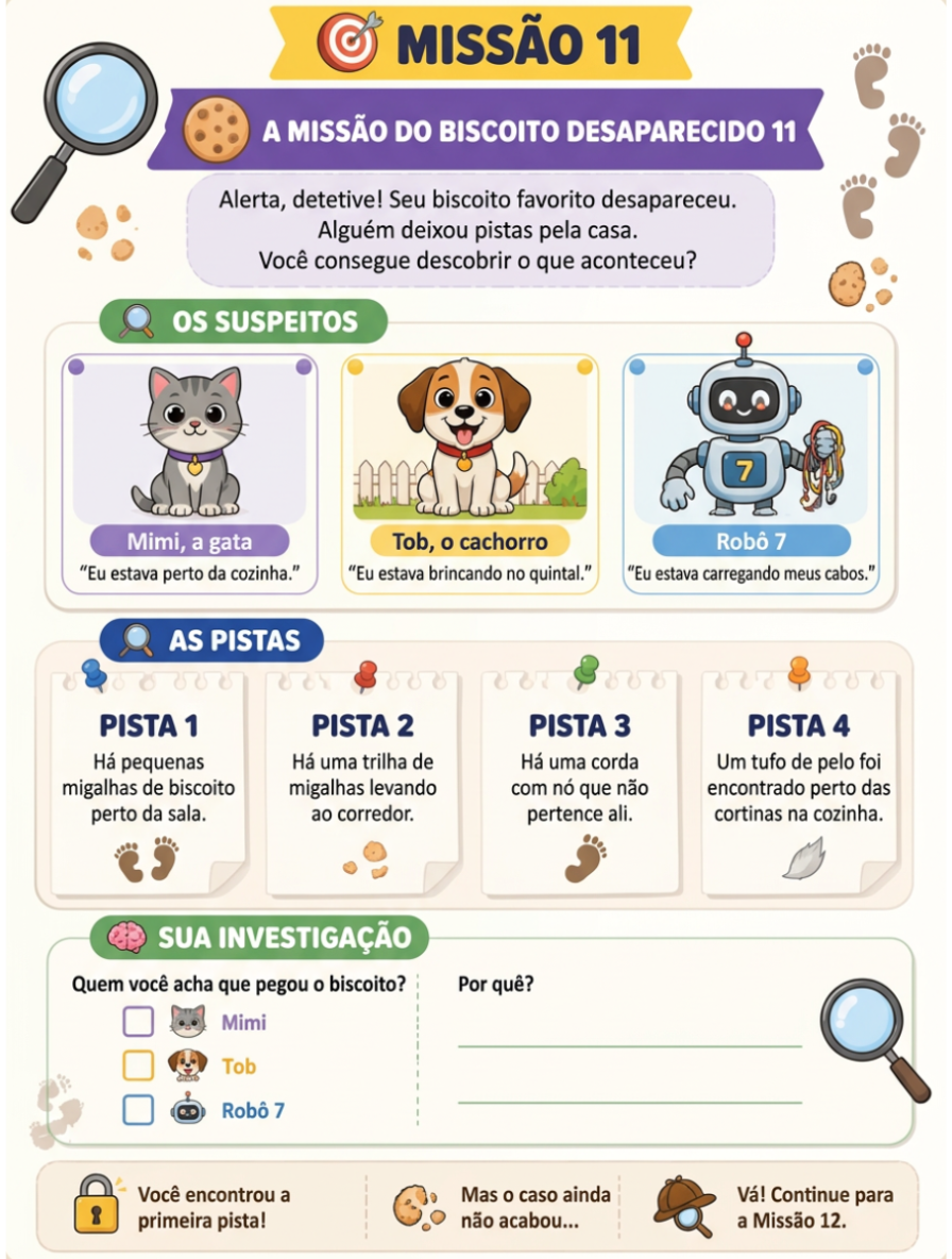Missão 11 — A missão do biscoito desaparecido, página real do bloco Mistério & Investigação